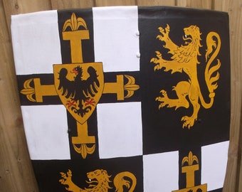 Complex hand painted Heater Shield, Knights shield, re-enactment ready, medieval Man at arms