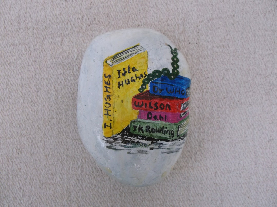 Personalise Book Rock, Stack of Books Pebble, Paperweight, Decretive ...