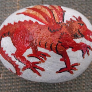 Painted Dragon Rock, decorated pebble, fantasy creature, stone animal, mythical dragon