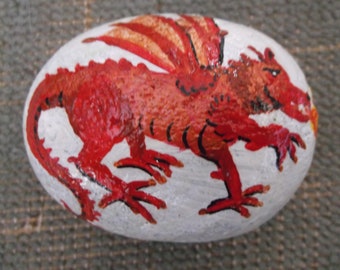 Painted Dragon Rock, decorated pebble, fantasy creature, stone animal, mythical dragon