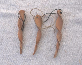 Leather Twisted Icicle Christmas Ornament - Veg Tan Cowhide (3 Pack)
