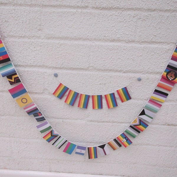 Tiny rainbow flags, LGBTQ+ banners, Pride flags bunting, diversity inclusion flags, mini flag garland