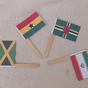 Banderas hechas con palitos de piruleta, banderas para decorar tartas, banderas nacionales, banderas de países, naciones del mundo, accesorios de juego, adornos para castillos de arena