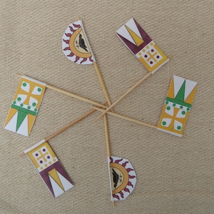 Banderas de palitos de cóctel, minibanderines para tartas, banderines normandos de 1066, banderas de tapiz de Bayeux, banderín de Guillermo I el Conquistador