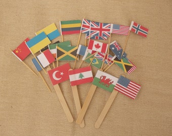 Cocktail stick flags, mini cake flags, National flags, country flags, nations of the world, cup cake toppers