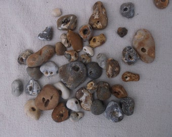 Hag stones, natural bead rocks, holey pebbles, stones with holes, witch stones, sea washed pebbles, seeing stone, Odin rocks