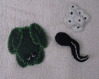 Life cycle of a frog, fabric frog, cloth tadpole, hand sewn spawn, educational frogs