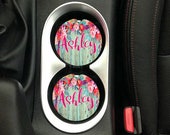 Turquoise Wooden Floral Monogram Car Coaster Sublimation Template