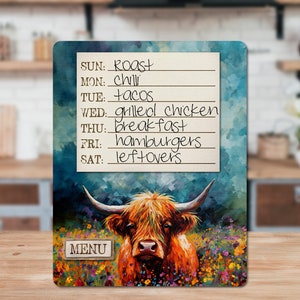 DIGITAL FILE Floral Highland Cow Menu Dry Erase Board Sublimation Design Template