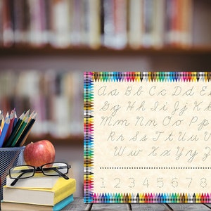 DIGITAL FILE Children&#39;s Cursive Alphabet and Numbers Handwriting Practice Dry Erase Board Sublimation Design Template