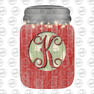 DIGITALE DATEI Holz Weihnachtsbaum Monogramm K Einmachglas Türhänger oder Ornament Sublimationsdesign