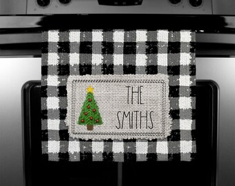 DIGITAL FILE Farmhouse Buffalo Plaid Christmas Tree Dish Towel Sublimation Design