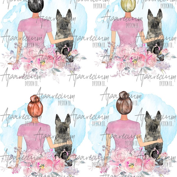 DIGITAL FILE Light Skinned Girl and German Shepherd Dog Sublimation Design Bundle