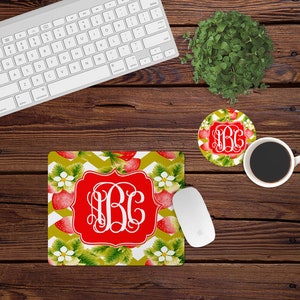 DIGITALE DATEI Erdbeer-Chevron-Mausunterlage und Untersetzer-Schreibtisch-Set-Sublimationsdesign