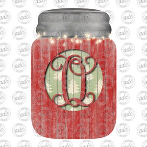 DIGITALE DATEI Holz Weihnachtsbaum Monogramm O Einmachglas Türhänger oder Ornament Sublimationsdesign