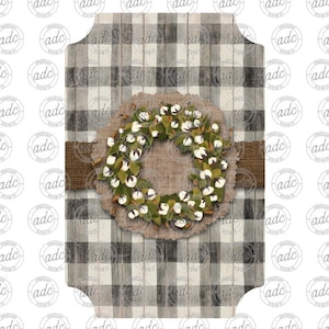 FILE DIGITALE Plaid di bufalo in legno e ghirlanda di cotone, elegante appendino per porta, design a sublimazione