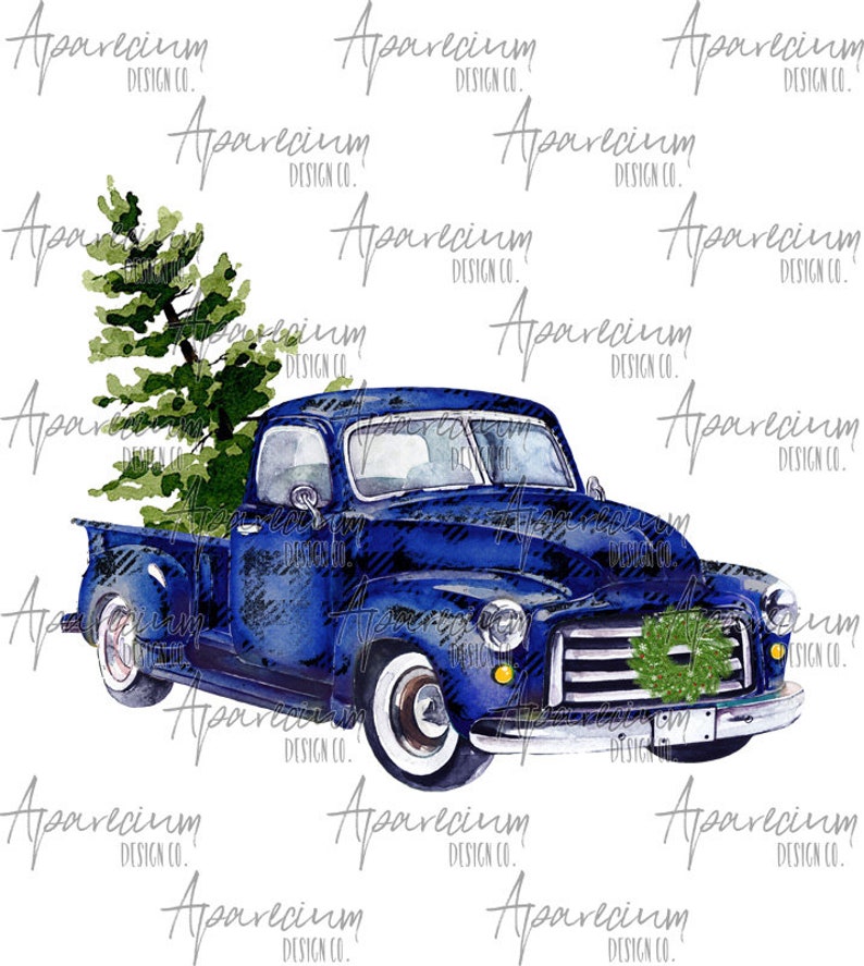 Download Buffalo Plaid Vintage Blue Truck Christmas Sublimation ...