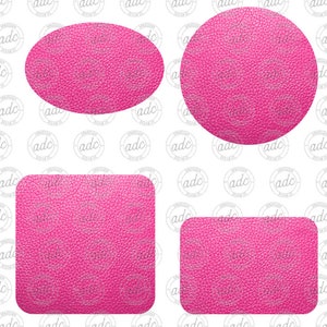 May include: Four pink leather-textured shapes: a circle, an oval, and two rectangles. The shapes are isolated on a white background.
