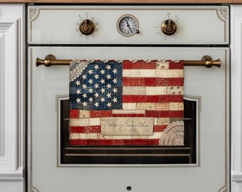 DIGITAL FILE Cottagecore Patchwork Americana American Flag Dish Towel Sublimation Design