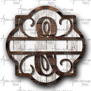 DIGITAL FILE Brown Wooden and White Shiplap Split Monogram Ampersand Quatrefoil Door Hanger Sublimation Design