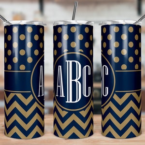 DIGITAL FILE Navy Blue and Gold Skinny Tumbler Sublimation Design