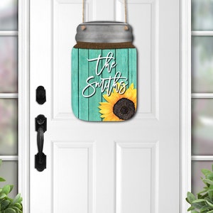 DIGITAL FILE Teal Wooden Sunflower Mason Jar Door Hanger Sublimation Design