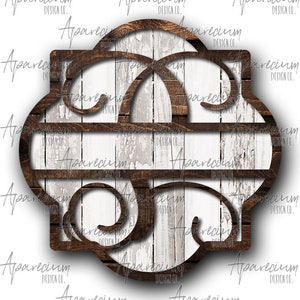 DIGITAL FILE Brown Wooden and White Shiplap Split Monogram P Quatrefoil Door Hanger Sublimation Design