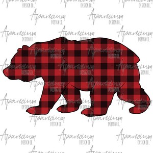 DIGITAL FILE Buffalo Plaid Bear Sublimation Design
