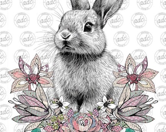 DIGITAAL BESTAND Bloemen paashaas konijn sublimatieontwerp
