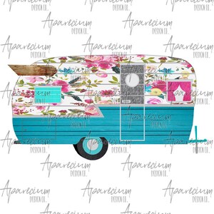 DIGITAL FILE Rustic Aqua Floral Camper Sublimation Design