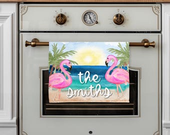 DIGITAL FILE Watercolor Flamingo Beach Dish Towel Sublimation Design