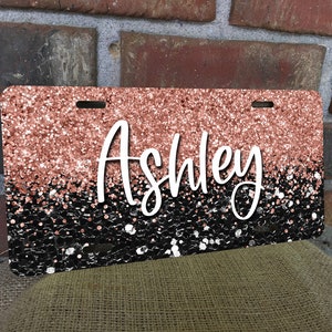 DIGITAL FILE Black and Rose Gold Glitter License Plate Sublimation Template