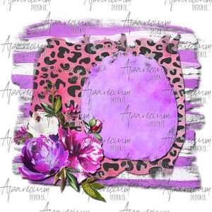 DIGITAL FILE Purple and Pink Leopard Striped Floral Monogram Frame Sublimation Design