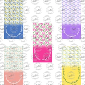 Puede incluir: Cuatro diseños digitales imprimibles con patrones florales y citas inspiradoras. Los diseños presentan un patrón floral amarillo con la cita "Dios es nuestro refugio y fortaleza, un socorro que está siempre presente en la angustia. Salmo 46:1", un patrón floral rosa con la cita "Yo te fortaleceré, yo te ayudaré, yo te sostendré con mi diestra, la mano de mi justicia. Isaías 41:10", un patrón floral morado con la cita "Sé fuerte y valiente. Josué 1:9", y un patrón floral azul con la cita "No temas, cree solamente. Marcos 5:36".