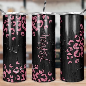 DIGITAL FILE Black and Pink Acrylic Leopard Print Skinny Tumbler Sublimation Design