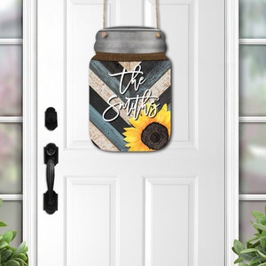DIGITAL FILE Chevron Wooden Sunflower Mason Jar Door Hanger Sublimation Design