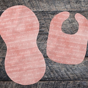 DIGITAL FILE Personalized Pink Girl&#39;s Name Bib and Burp Cloth Sublimation Design Bundle