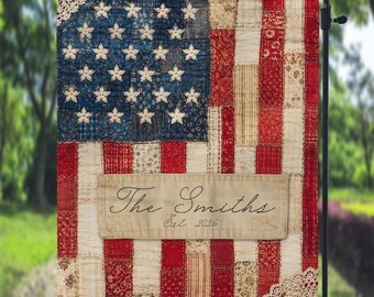 DIGITAL FILE Cottagecore Patchwork Americana American Flag Garden Flag Sublimation Template