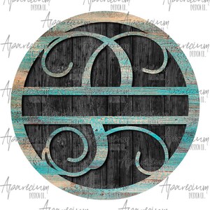 May include: A round wooden sign with a turquoise and blue distressed paint finish. The sign features a decorative swirl design cut out of the wood. The sign is perfect for adding a rustic touch to any home decor.