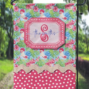 DIGITAL FILE Floral Chicken Polka Dot Garden Flag Sublimation Template