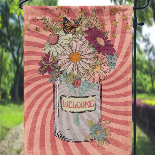 DIGITAL FILE Retro Hippie Floral Mason Jar Garden Flag Sublimation Template