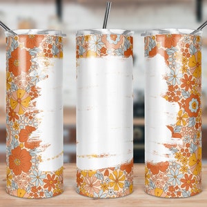 DIGITAL FILE Retro Floral Background Skinny Tumbler Sublimation Design