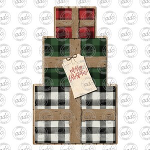 DIGITAL FILE Buffalo Plaid Stacked Christmas Presents Sublimation Design