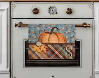 DIGITAL FILE Fall Floral Pumpkin and Plaid Fall Dish Towel Sublimation Design