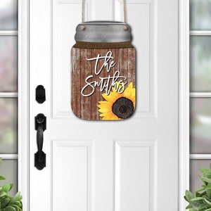 DIGITAL FILE Brown Wooden Sunflower Mason Jar Door Hanger Sublimation Design