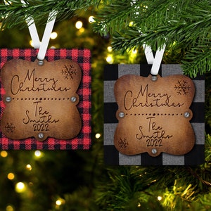 DIGITALE DATEI Buffalo Plaid Leather Look Quadrat Sublimation Ornament Design-Vorlage