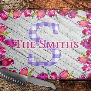 DIGITAL FILE Watercolor Pink Tulip Wooden Rectangle Cutting Board Sublimation Design