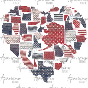 DIGITAL FILE Red White and Blue 50 States Heart Sublimation Design