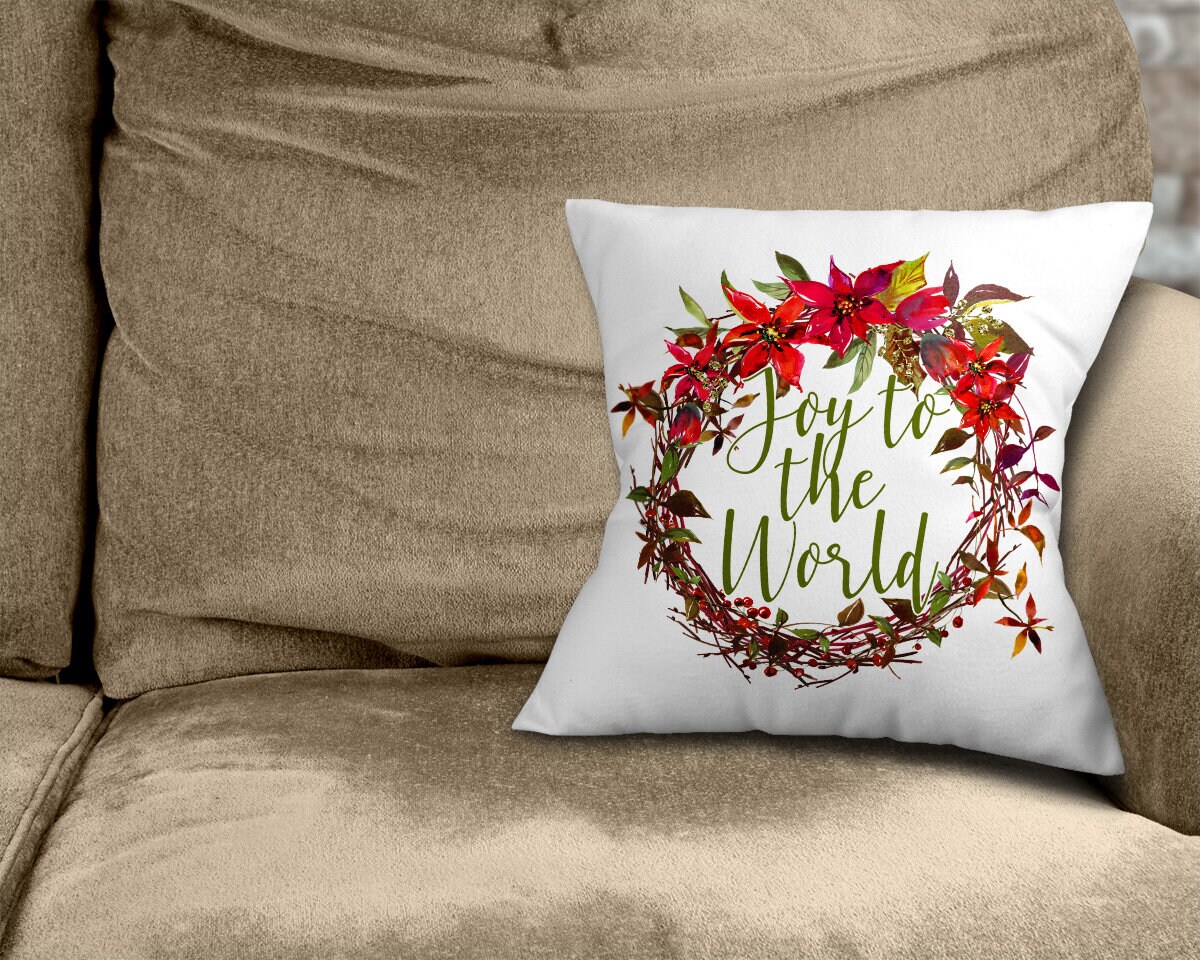 DIGITAL FILE Joy to the World Boho Floral Christmas Pillow Sublimation Design