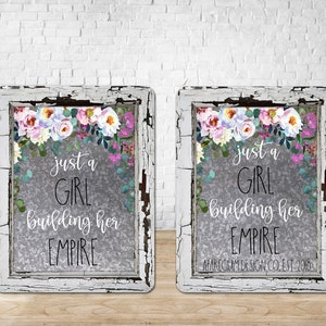 DIGITAL FILE Galvanized Wood Frame Just a Girl Building Her Empire Sign Dry Erase Board Sublimation Design Template